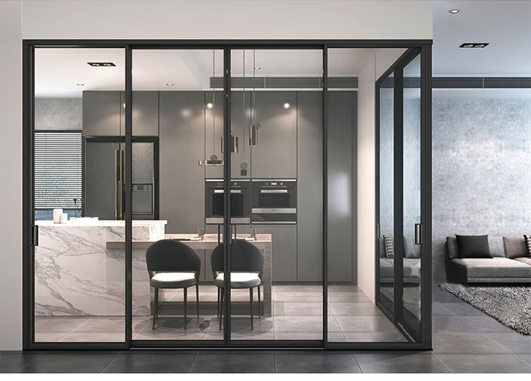 玻璃隔断墙移门厨房推拉门极窄三联动阳台客厅隔断长虹玻璃移门铝合金
