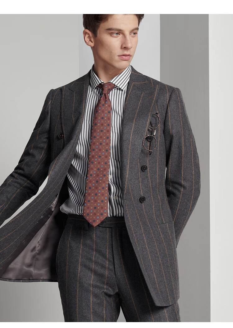 jodoll乔顿秋季竖条纹西服修身商务款羊毛羊绒套西上衣外套灰色46a