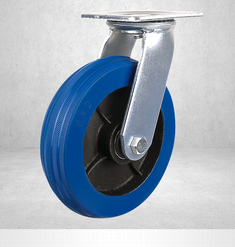 铁芯蓝色橡胶轮4寸5寸6寸8寸工业脚轮耐磨高弹力橡胶轮不伤地面室内