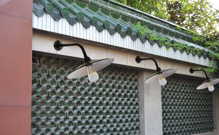 复古搪瓷灯罩露天水灯经典老式户外壁灯加厚工矿灯罩马路灯35度弯杆