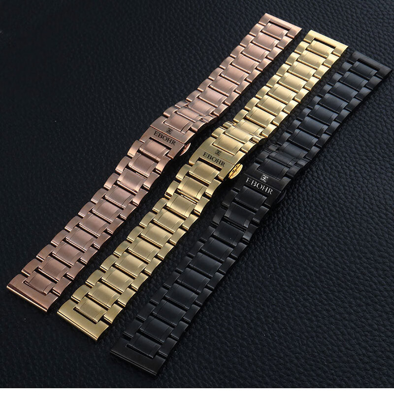 依波表表带钢带实心原装 依波手表带原装男女士机械表实心精钢蝴蝶扣