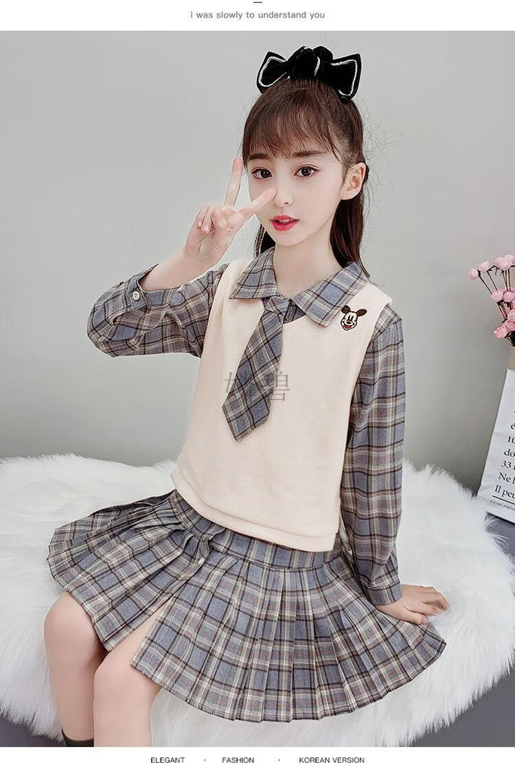 嫾碧jk儿童制服女童春季马甲连衣裙两件套2021新款洋气小学生衣服学院