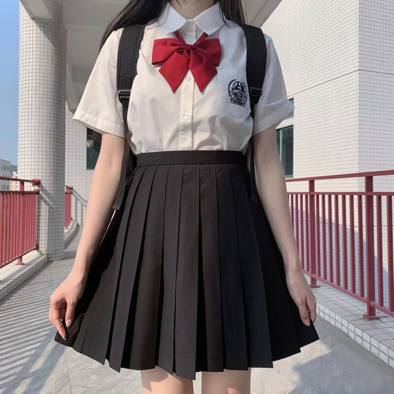 芩芙泰式校服jk制服短裙正统绀色学生色百褶裙半身裙调节扣黑色调节