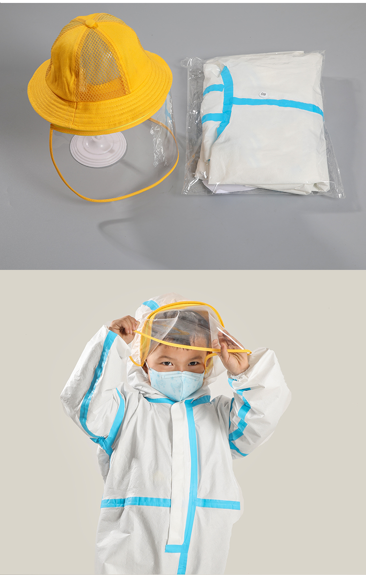 儿童防护服疫情隔离衣小孩幼儿宝宝全身连体一次性防护面罩坐飞机蓝条