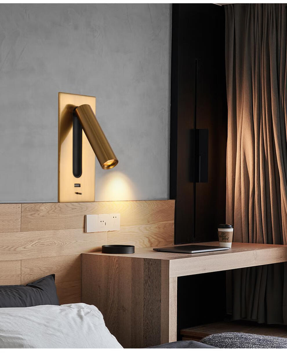 中山现代简约室内壁灯 酒店床头灯阅读灯 usb卧室床头嵌入式壁灯 亮铬