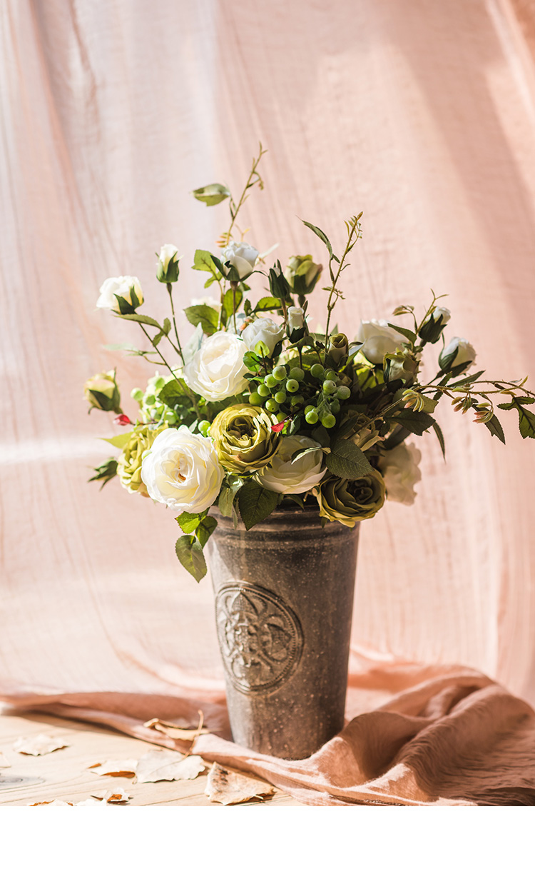 掬涵清醒纪蔷薇浆果仿真花花束花艺套装手捧花插花装饰礼物暖绿色一束