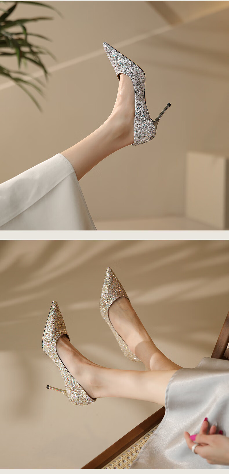 纯门一代佳人2022春季新款银色水晶高跟鞋女细跟结婚单鞋伴娘宴会婚鞋