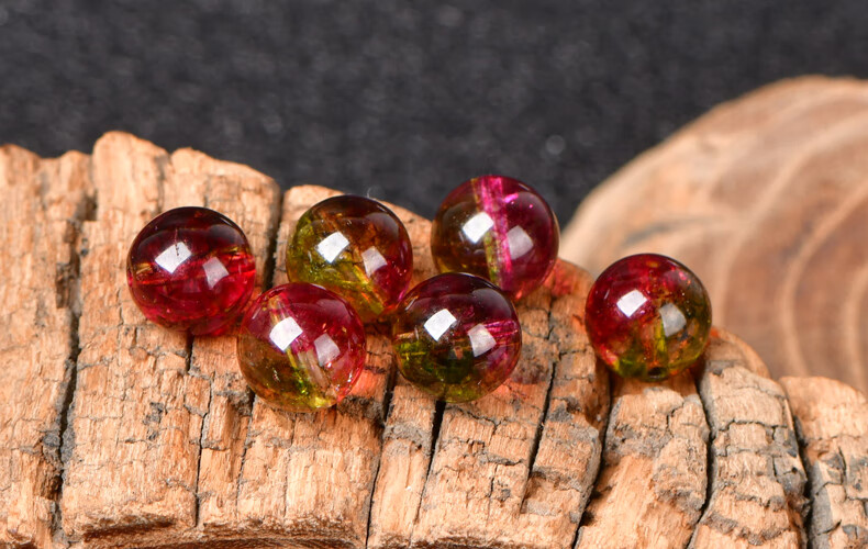 7a冰种西瓜晶爆花晶散珠子diy红绿水晶手工饰品配饰手链串珠整包赠