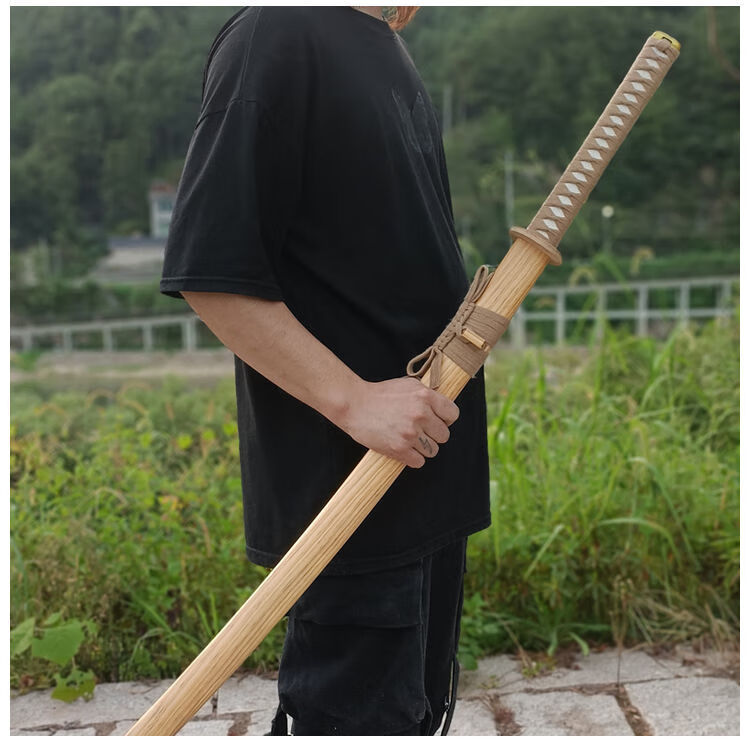 鞘木日本木质武士刃竹练习竹木武术表演道具未开刃黑爵武士刃整带鞘