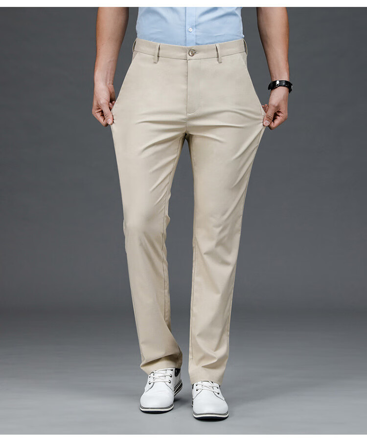 圣吉奥潮牌男装春夏薄款简约纯色商务休闲裤中年宽松弹力职场商务长