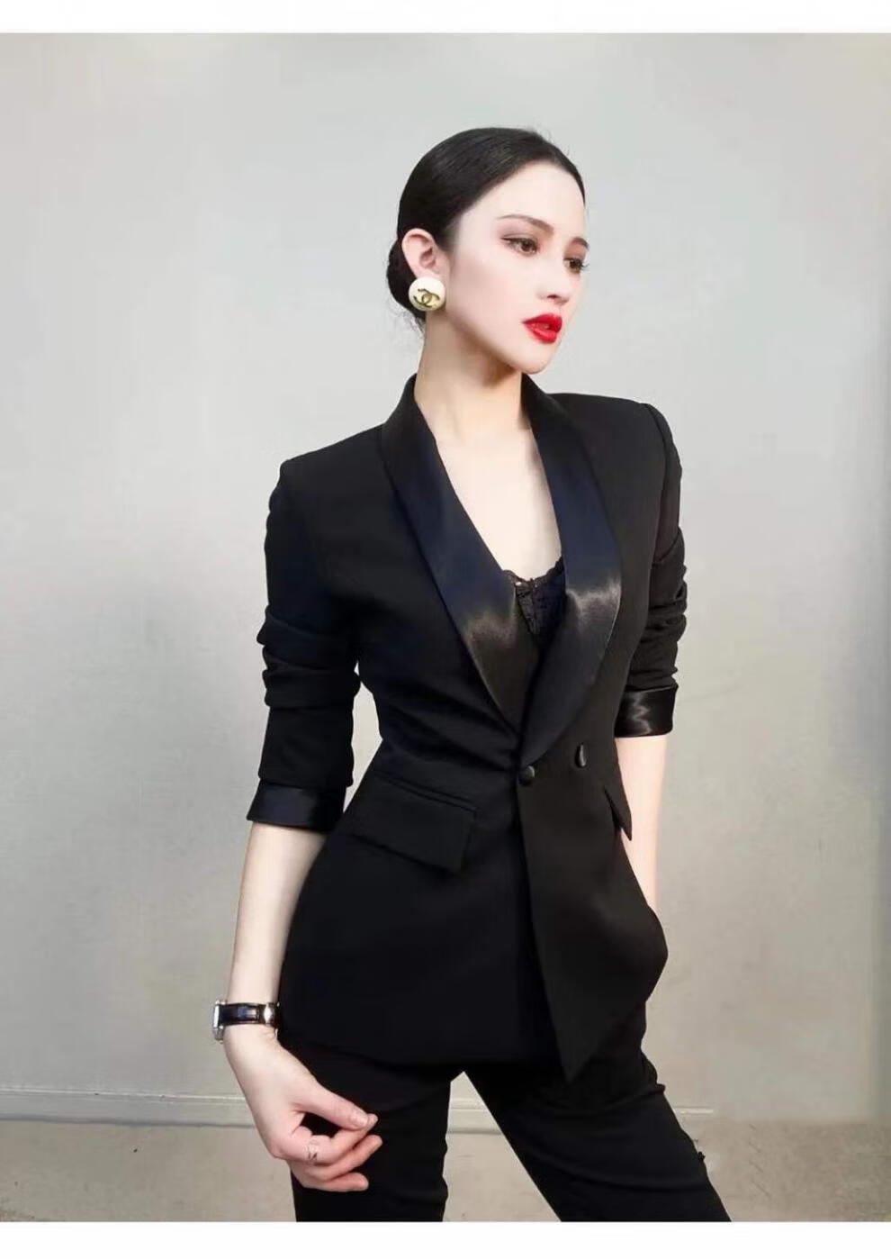 意文欧韩王素订2022新款高端黑色套装女时尚气质女神范正装职业西服