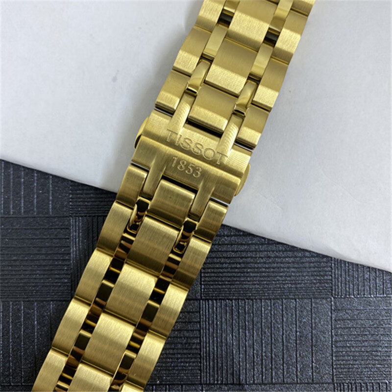 适用天梭1853库图t035表带t035627t035617t035410t035407a钢带全金色