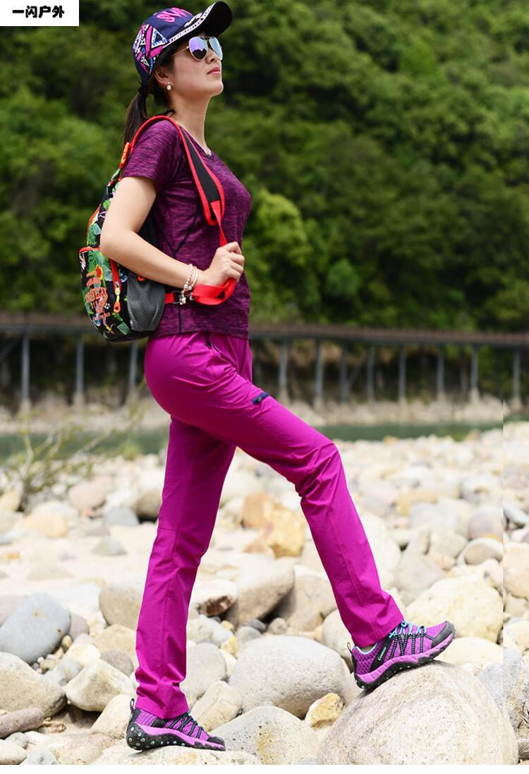 【防晒宽松透气薄款】登山服女套装夏不闷热野外速干衣裤弹力徒步短袖