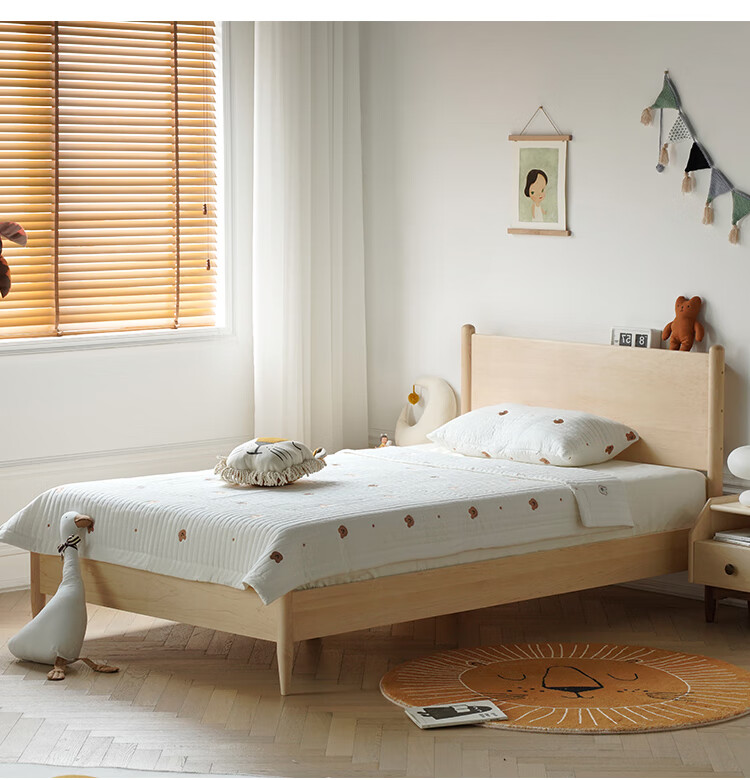 泡沫小敏家具床北欧硬枫木儿童床12米实木床儿童房单人床北美硬枫木单