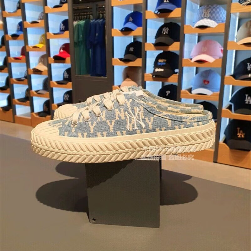mlb韩国春夏女鞋半拖鞋ny老花男鞋厚底ins休闲鞋饼干鞋帆布鞋 ny-半拖