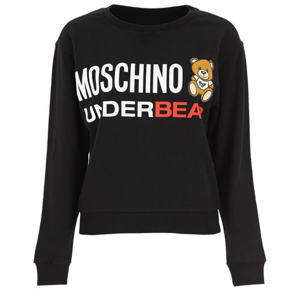 moschino莫斯奇诺女士微标印花饰棉质秋冬新品套头保暖卫衣555黑色s