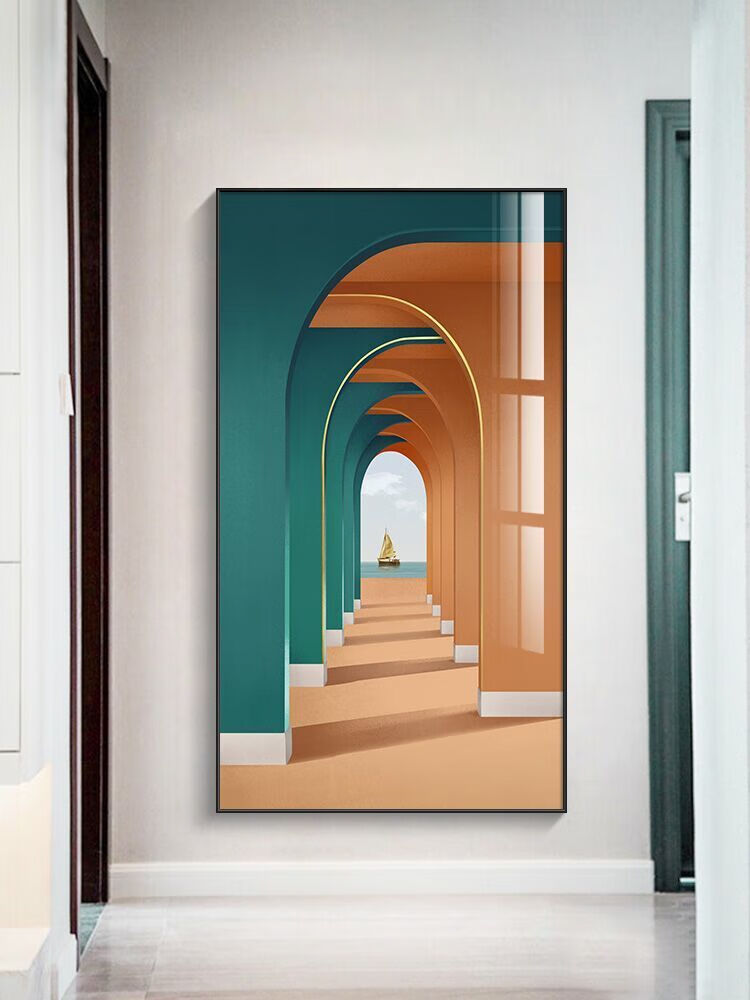 皓涛玄关装饰画竖版走廊过道尽头挂画视觉延伸空间感简约现代轻奢壁画