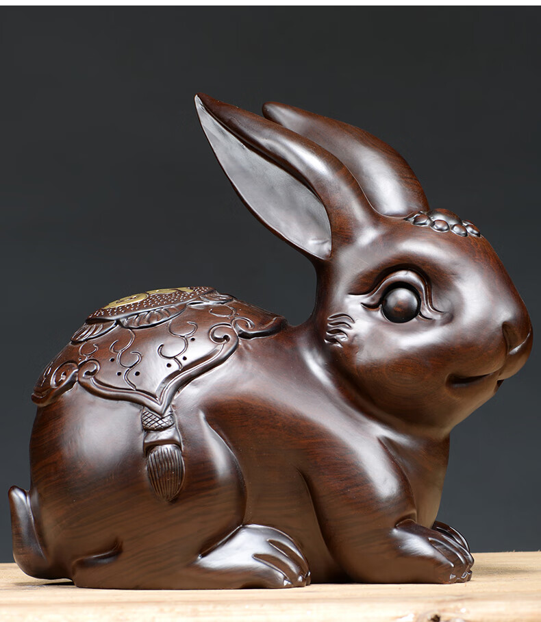 实木雕刻兔子摆件手把件木头十二生肖木兔家居装饰红木