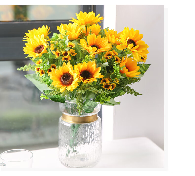 向日葵仿真花束摆设干花瓶家居客厅假花装饰品大号落地插花艺摆件2枝