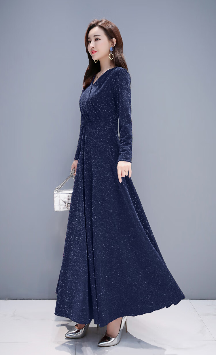 2020年新款秋装气质修身显瘦长袖贵夫人长裙阔太太连衣裙长款裙子潮