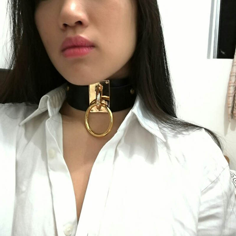 奕琨欧美项圈皮项链夸张choker项圈女暗黑狂野锁骨链时尚颈带调教脖套