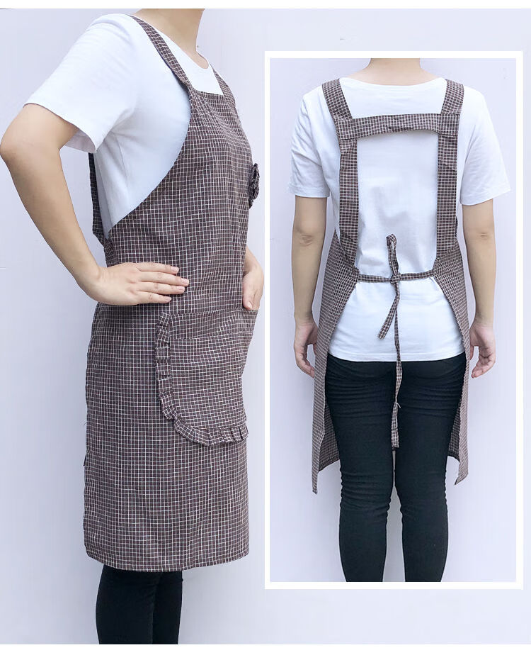 双肩带围腰男女韩版时尚工作服厨房餐厅围裙 小鹿围裙-绿色