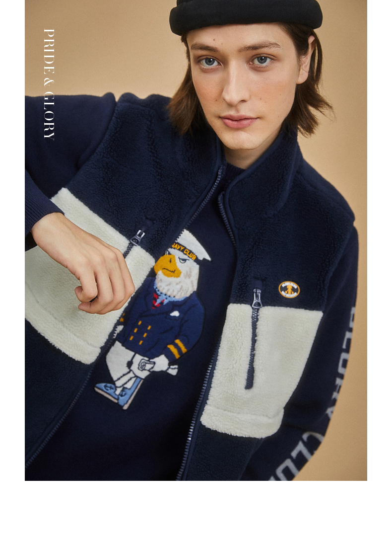 plory新品情侣款颗粒绒马甲马夹povwa8901d藏青色m170