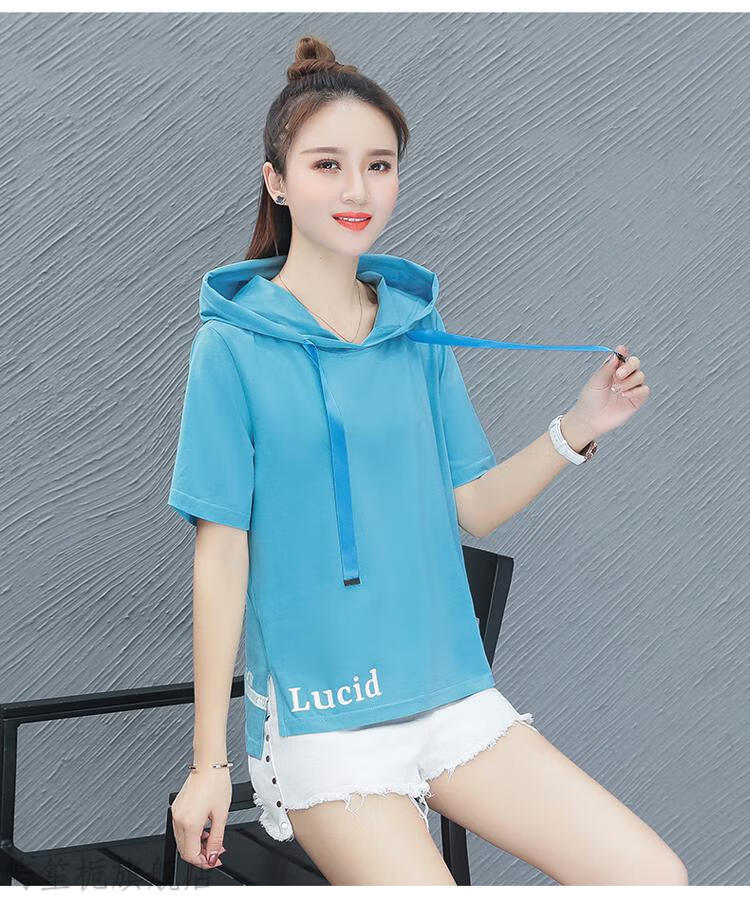 凉快的t恤衣服女士带帽短袖t恤女卫衣宽松韩版薄款休闲2020夏季新款