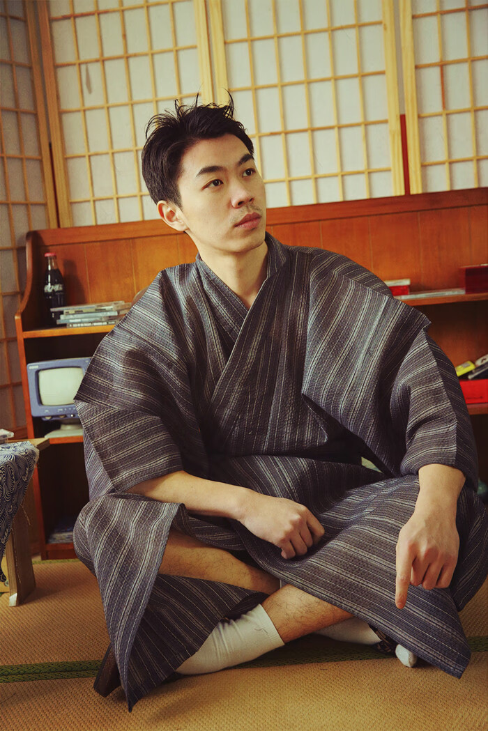 日本男士和服浴衣长袍日式家居服浴袍夏の凉花腰装浴衣透气1和服腰带