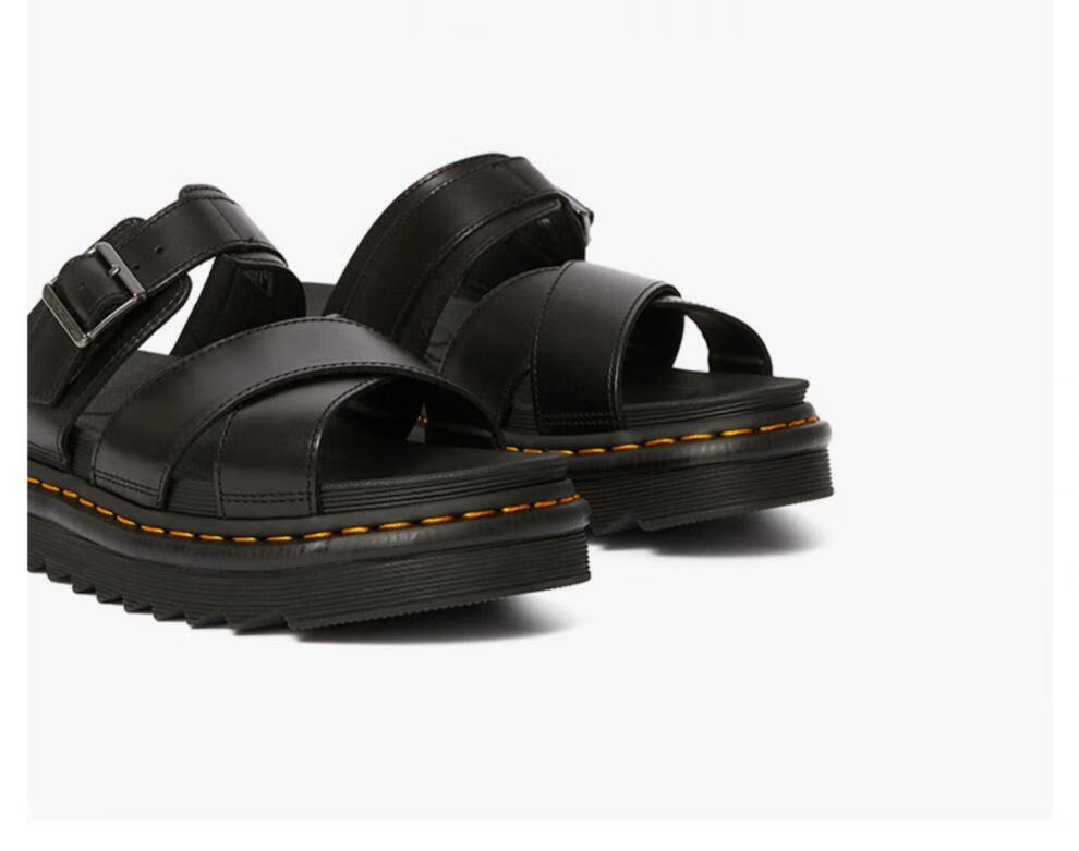 martens 马丁凉拖松糕厚底凉鞋拖女夏款时尚金属扣设计 黑色 39【图片