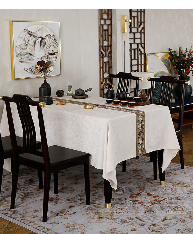 左余新中式桌布古典中国风禅意茶几餐桌布艺古风蓝色米色茶艺茶席台布