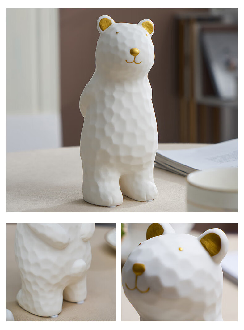 创意现代简约陶瓷小熊摆件轻奢酒柜电视柜客厅玄关家居装饰品呆呆熊一