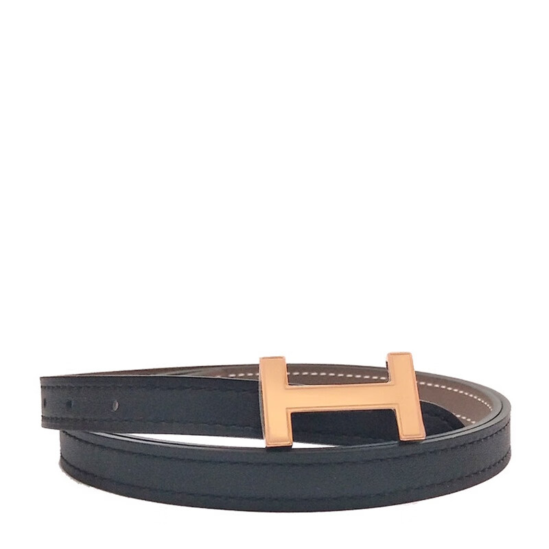 爱马仕/hermes h系列女士腰带mini金色h扣黑灰皮质细版两面腰带 预售