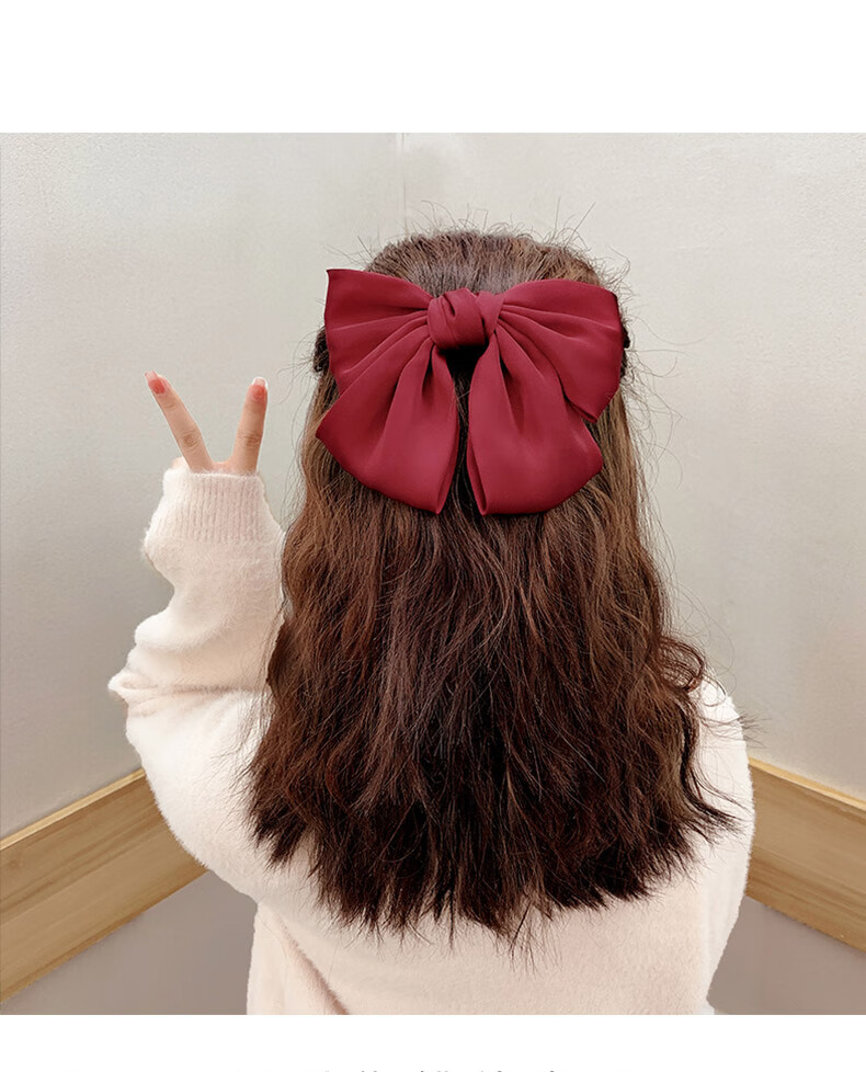 红色大蝴蝶结发夹女日系头饰弹簧夹子后脑勺大号黑色发卡发饰批发 14