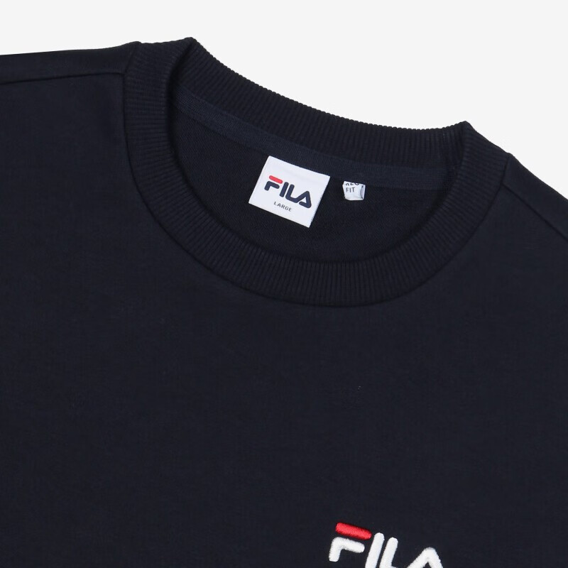 fila斐乐卫衣简约小字母标印花圆领套头衫男女情侣同款 藏蓝色ina 85
