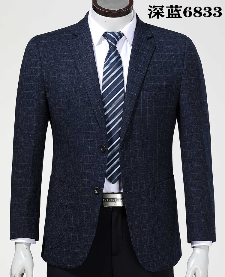 花花公子高档休闲西服男中年大码春秋季羊毛料西装上衣单件外套爸爸装