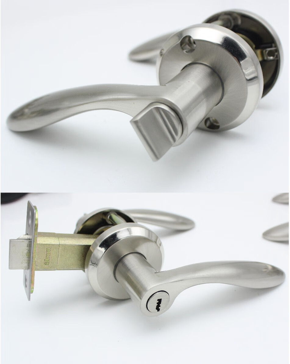 三杆式执手锁浴室门锁卫生间厨房阳台厕所洗手间锁无钥匙 锌合金上下