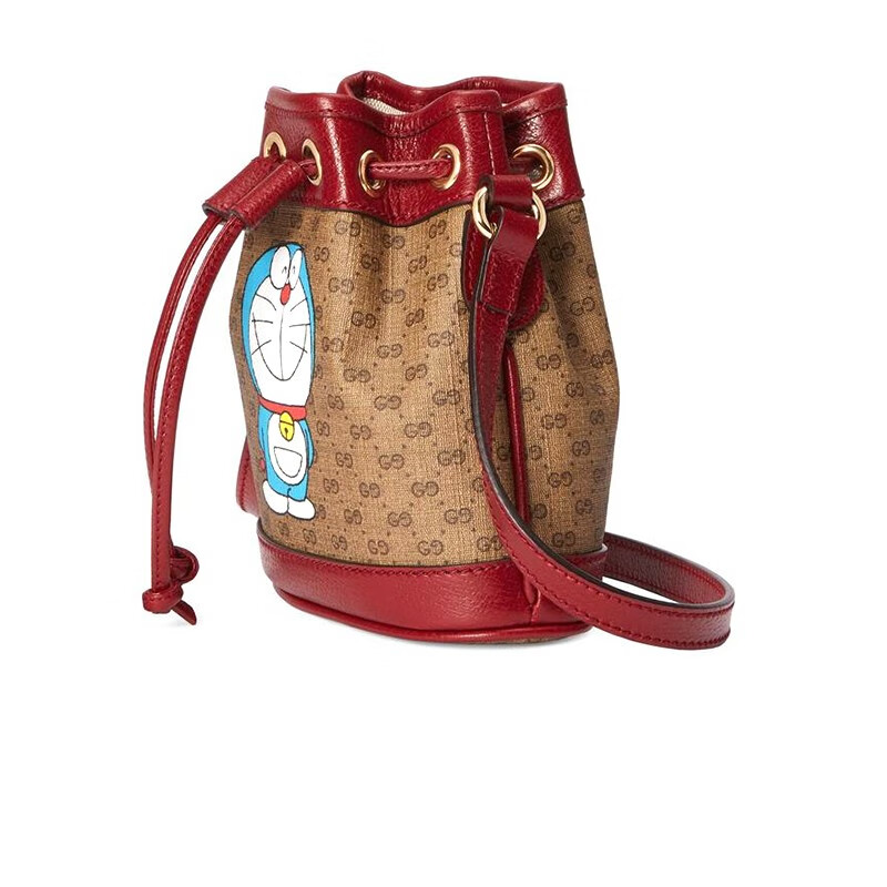 gucci/古驰联名系列迷你水桶包帆布印花抽绳水桶包15.5*17*4.