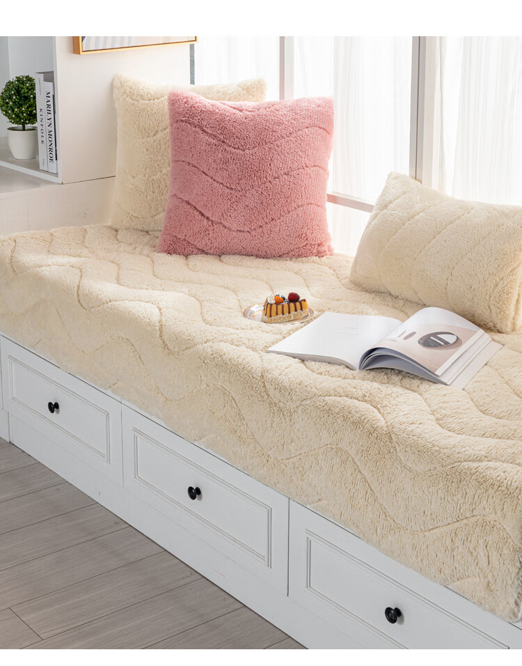 毯卧室阳台榻榻米垫子长毛绒加厚 长毛绒波浪飘窗垫-卡其jjk 90*210cm