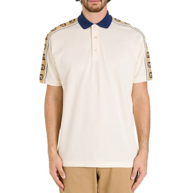 gucci古驰t恤短袖男女同款翻领短袖polo衫双g交扣条纹