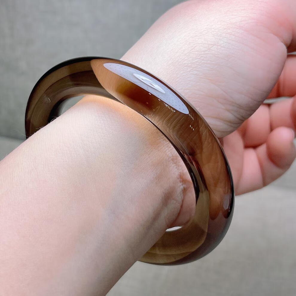 古珍茶水晶手镯茶晶胖圆条55内径女款镯子时尚圆镯一物一图送长辈妈妈