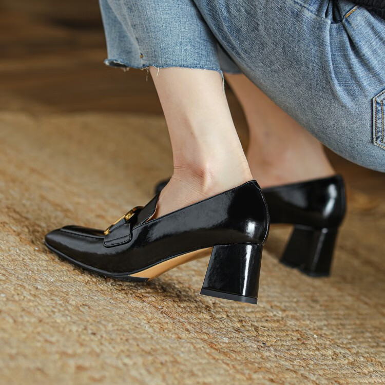 chqk鞋子女方头浅口乐福鞋女英伦风小皮鞋女鞋春秋季单鞋软底法式浪漫