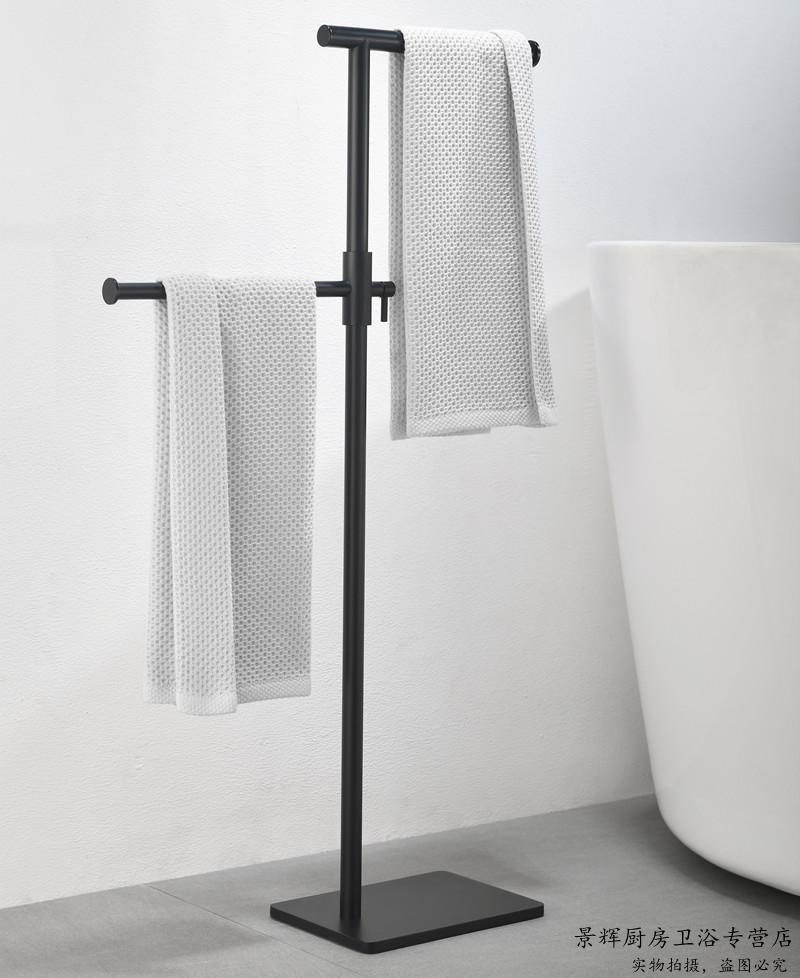 免打孔落地式黑色毛巾架卫生间不锈钢浴巾架浴缸可旋转毛巾挂满际a款
