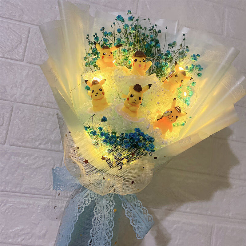 创意皮卡丘卡通玩具满天星小花束儿童生日礼物七夕情人节送女友结婚