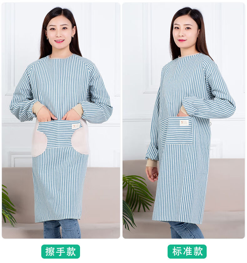 yuhualei棉麻长袖围裙家用厨房反穿罩衣女工作服棉做饭干活穿的衣服围