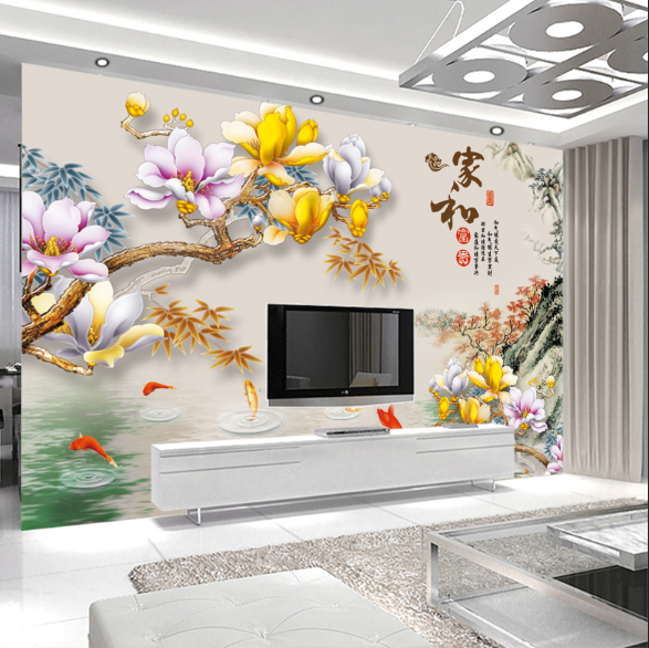 2022新款影视墙壁布中式风格2021电视背景墙壁布8d立体家和现代中式