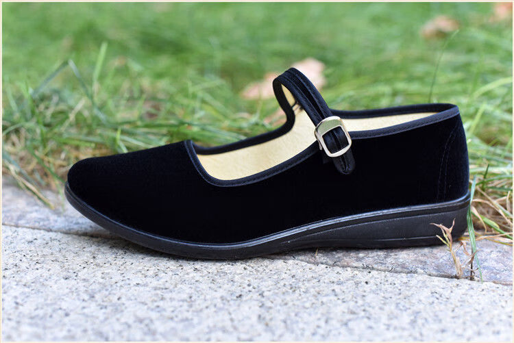 实在人办公室酒上装女鞋舞蹈鞋布鞋特大号黑平绒定制款 黑色 34码