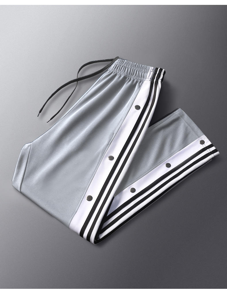 支持国货李宁运动长裤男排扣裤篮球训练春季宽松直筒纽扣侧开全开扣裤