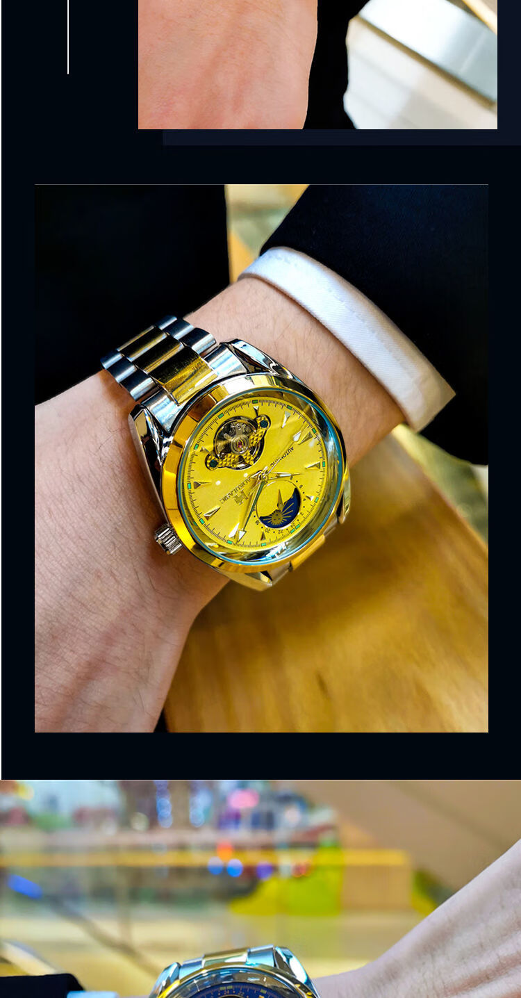 奥古拉斯全自动机械表夜光防水陀飞轮双面镂空手表男帅气男士休闲商务