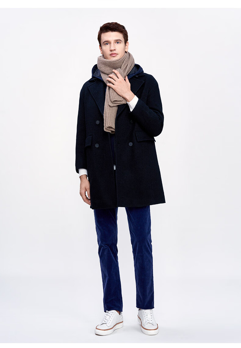 jodoll乔顿呢大衣男士秋冬风衣中长款冬季纯羊毛外套新款男装黑色46